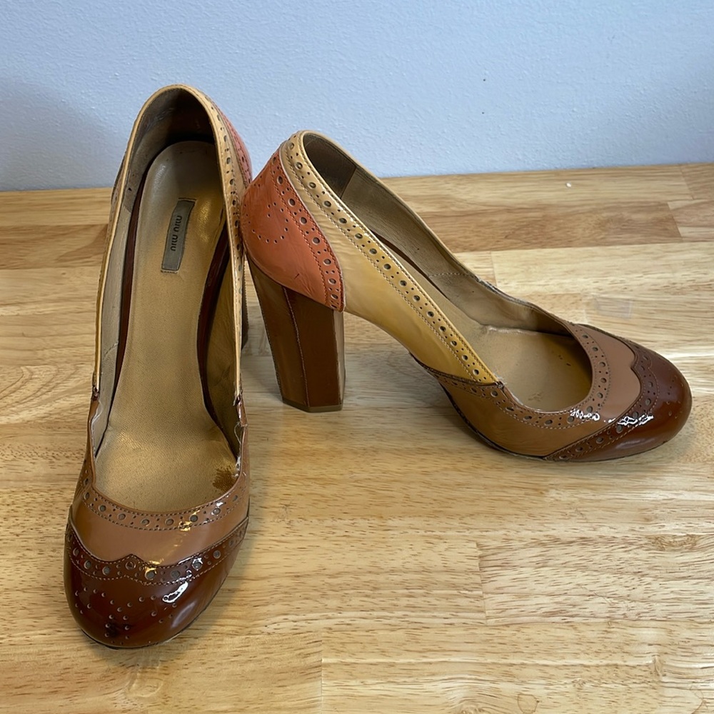 Miu Miu Patchwork Patent Leather Block Heels - image 1